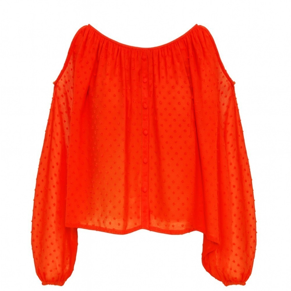 Shinestar Juniors XL Orange Sheer Puff Sleeve Bustier Crop Top